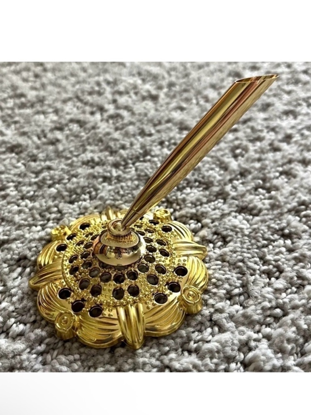 Gold Filigree Round Pen Holder Wedding Ceremony Funeral Guest Book - NO PEN